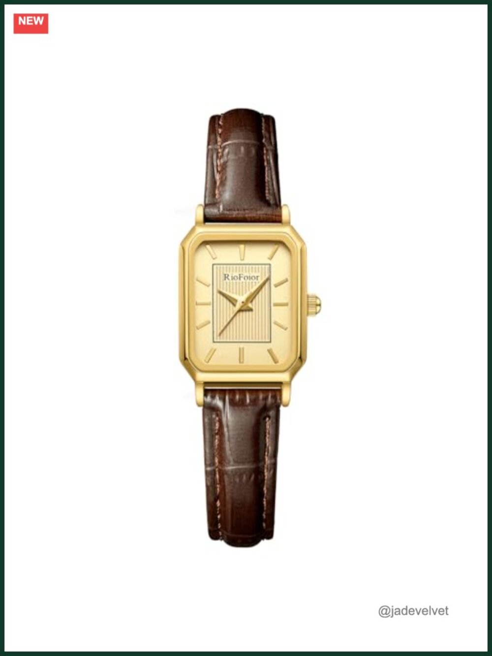 Minimalist Rectangular Gold Watch Leather Strap Water Resistant